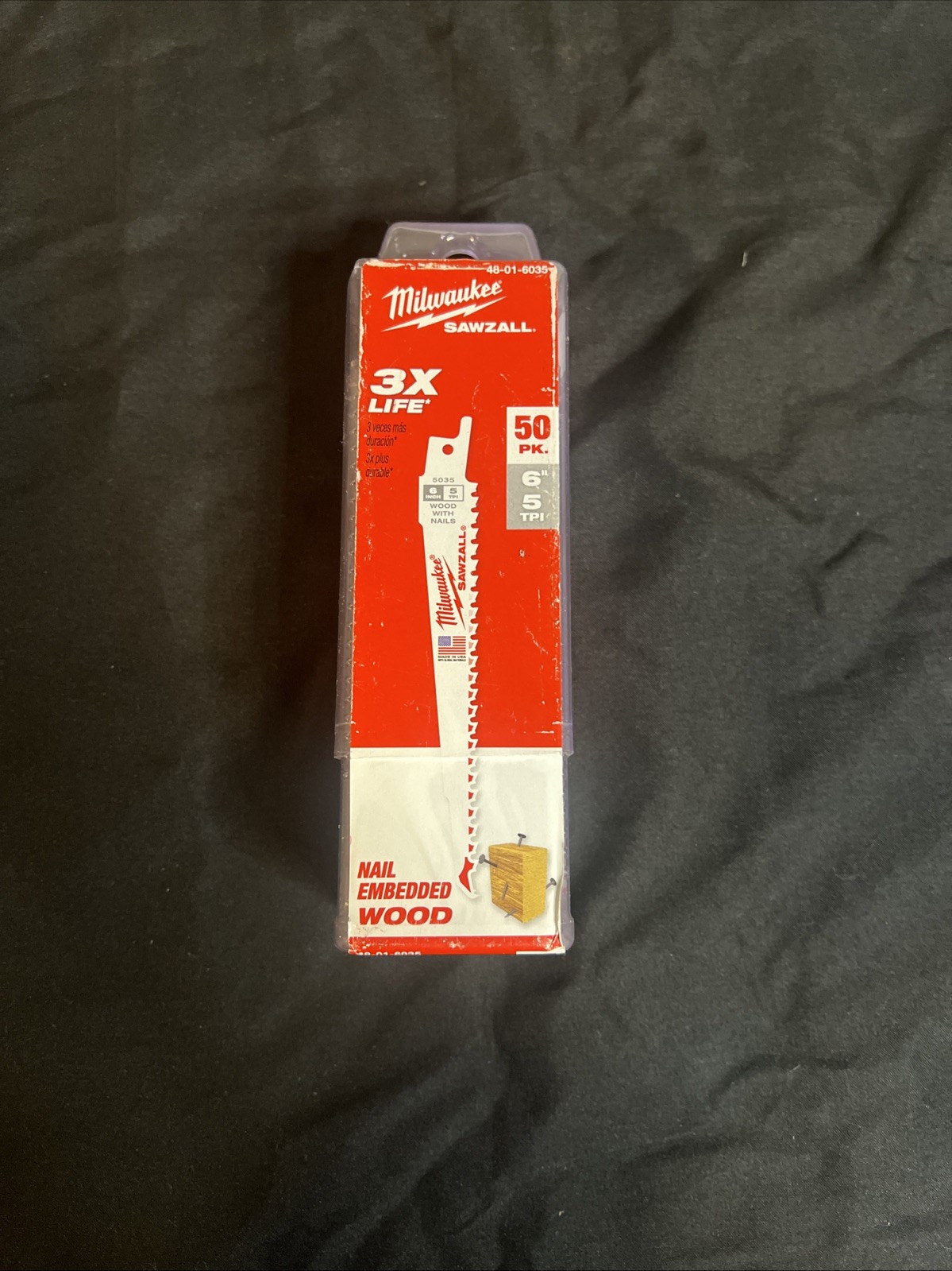 Milwaukee 48-01-6035 6" 5 TPI Sawzall Blades 50 Pack Nail Embedded Wood