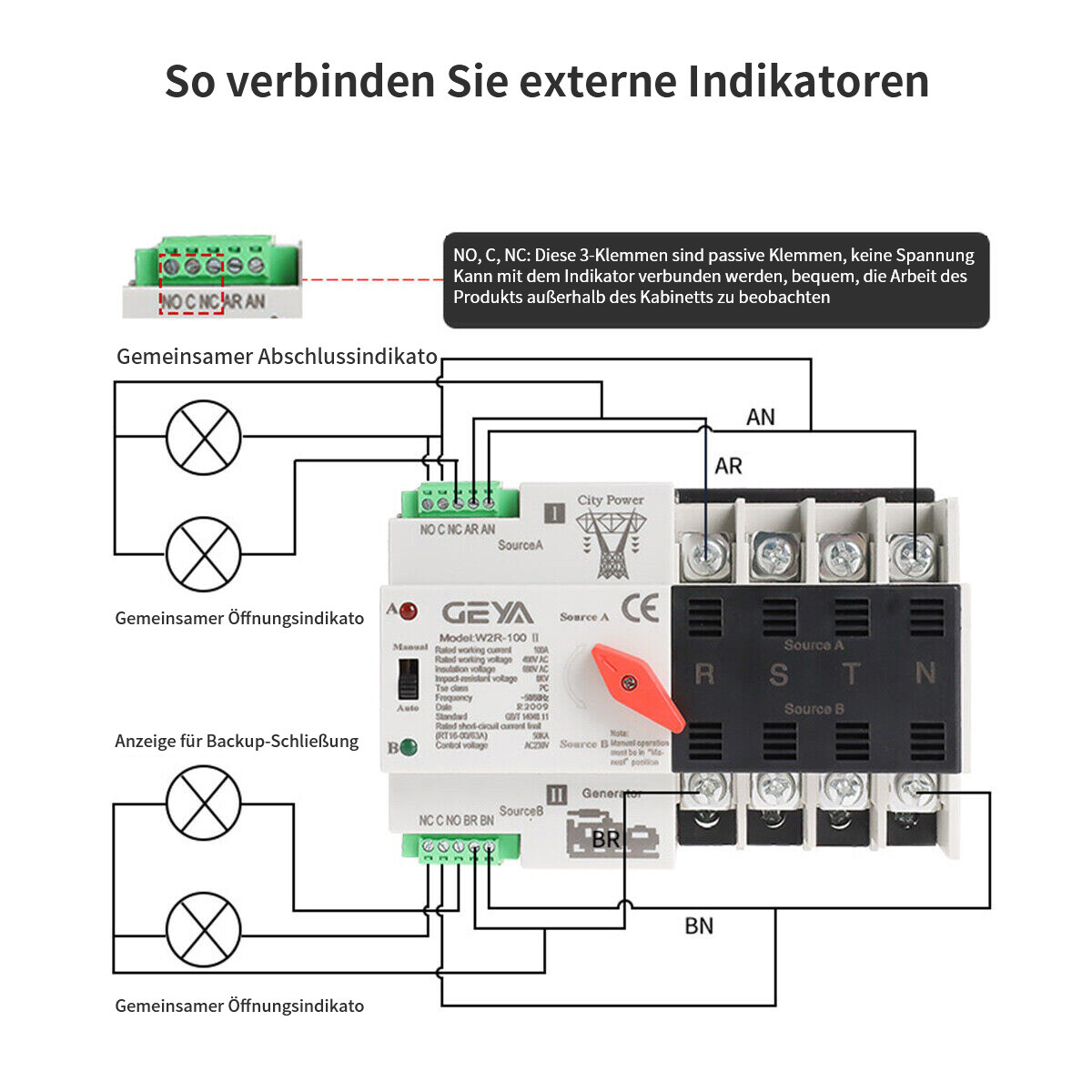 GEYA Dual Power Automatic Transfer Switch Grid to Alternator2/3/4P 100A 220/110V