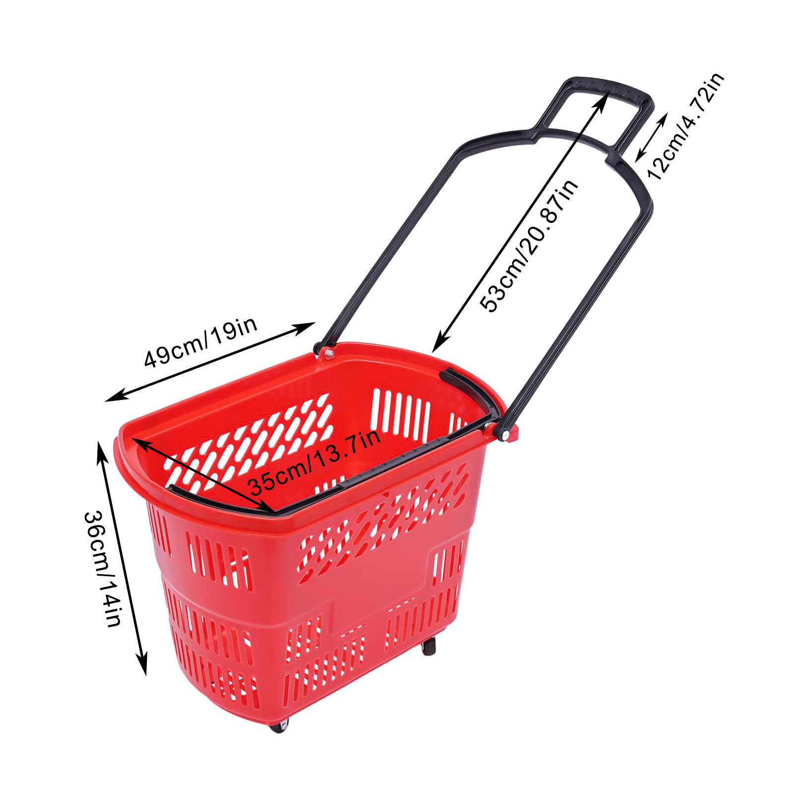 6Pcs Red Rolling Shopping Basket Plastic Rolling Shopping Carts with Handle 35L