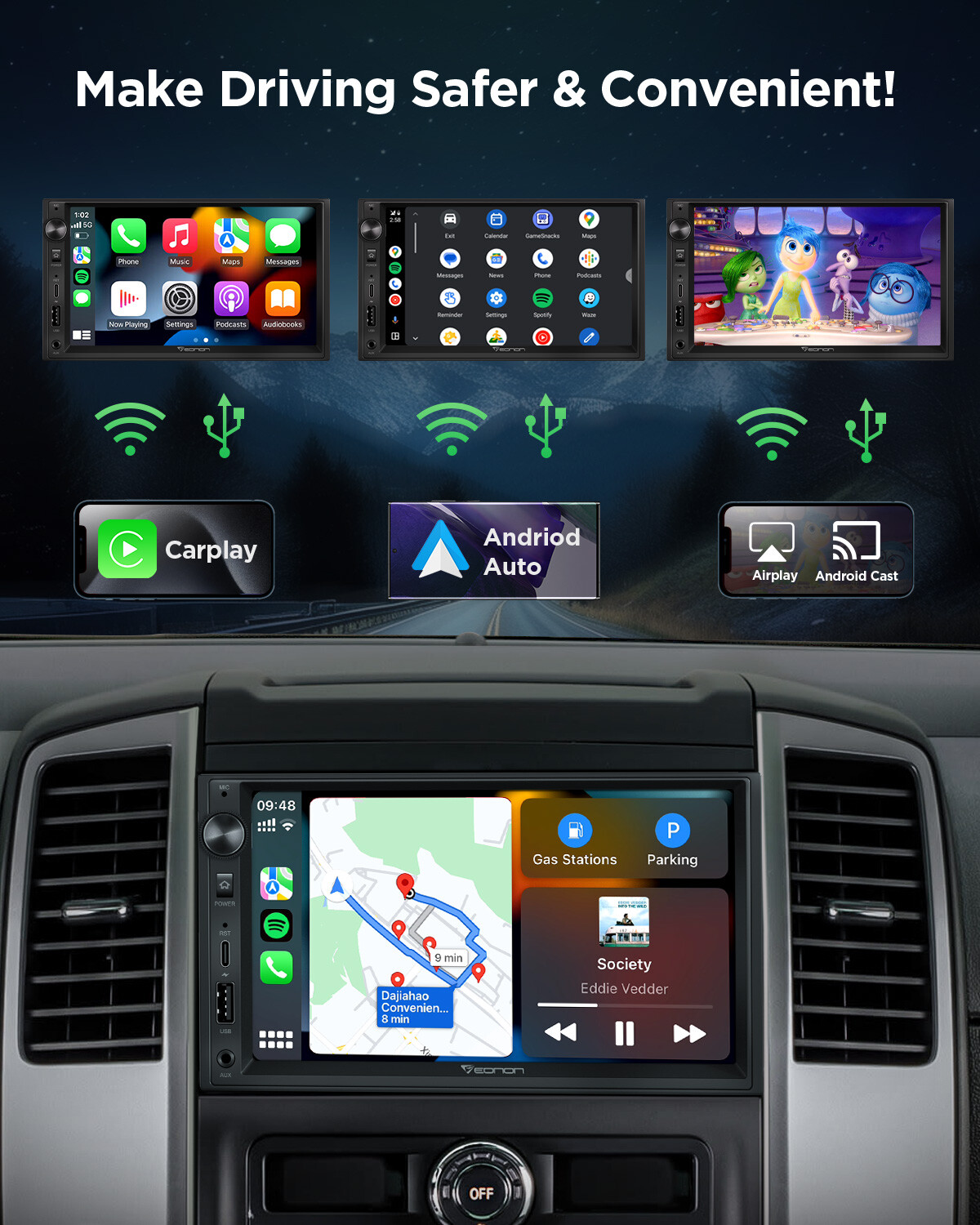 Eonon UA13 Android 13 Double 2Din 7" IPS Car Stereo Radio GPS CarPlay Audio WiFi