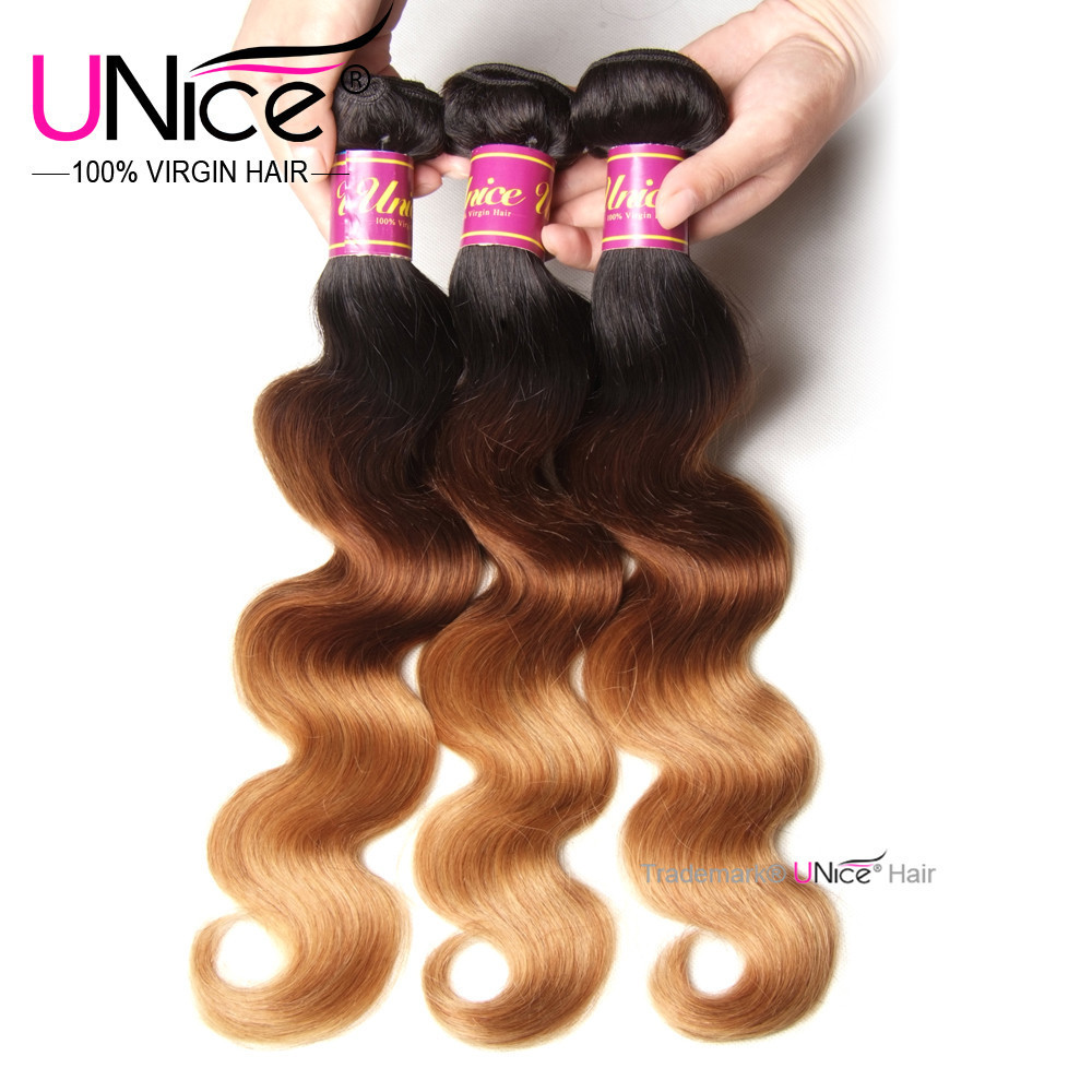 UNice 8A Brazilian Ombre Body Wave Human Hair Bundles Weaves 16"-26" US T1B/4/27