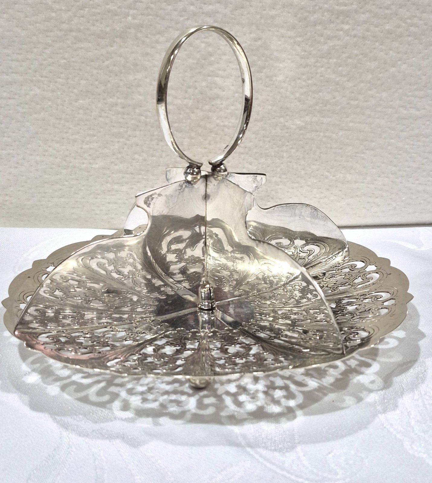 Antique VTG Quartered Silver Plated Appetizer Dessert 9" Serving Dish Hallmarks