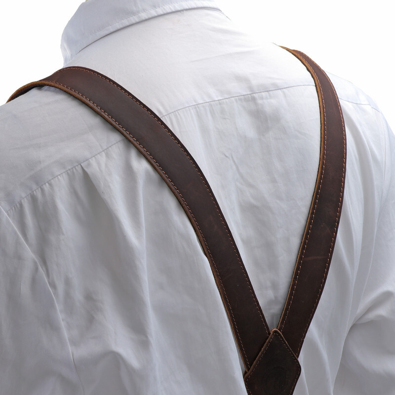 TOURBON Leather Suspenders Y Back Adjustable Y-Shape Pants Brace