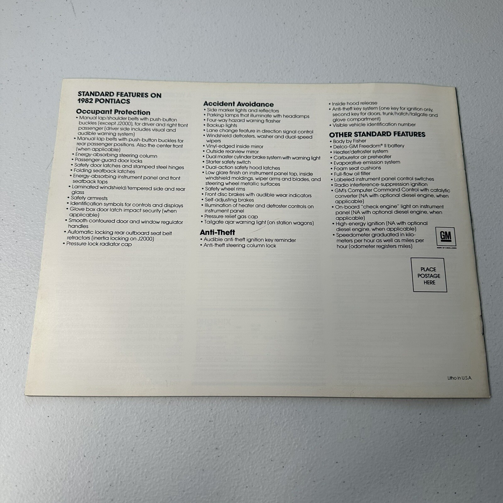 1982 Pontiac Car Dealer Sales Brochure Catalog Firebird 6000 Grand Prix TransAm