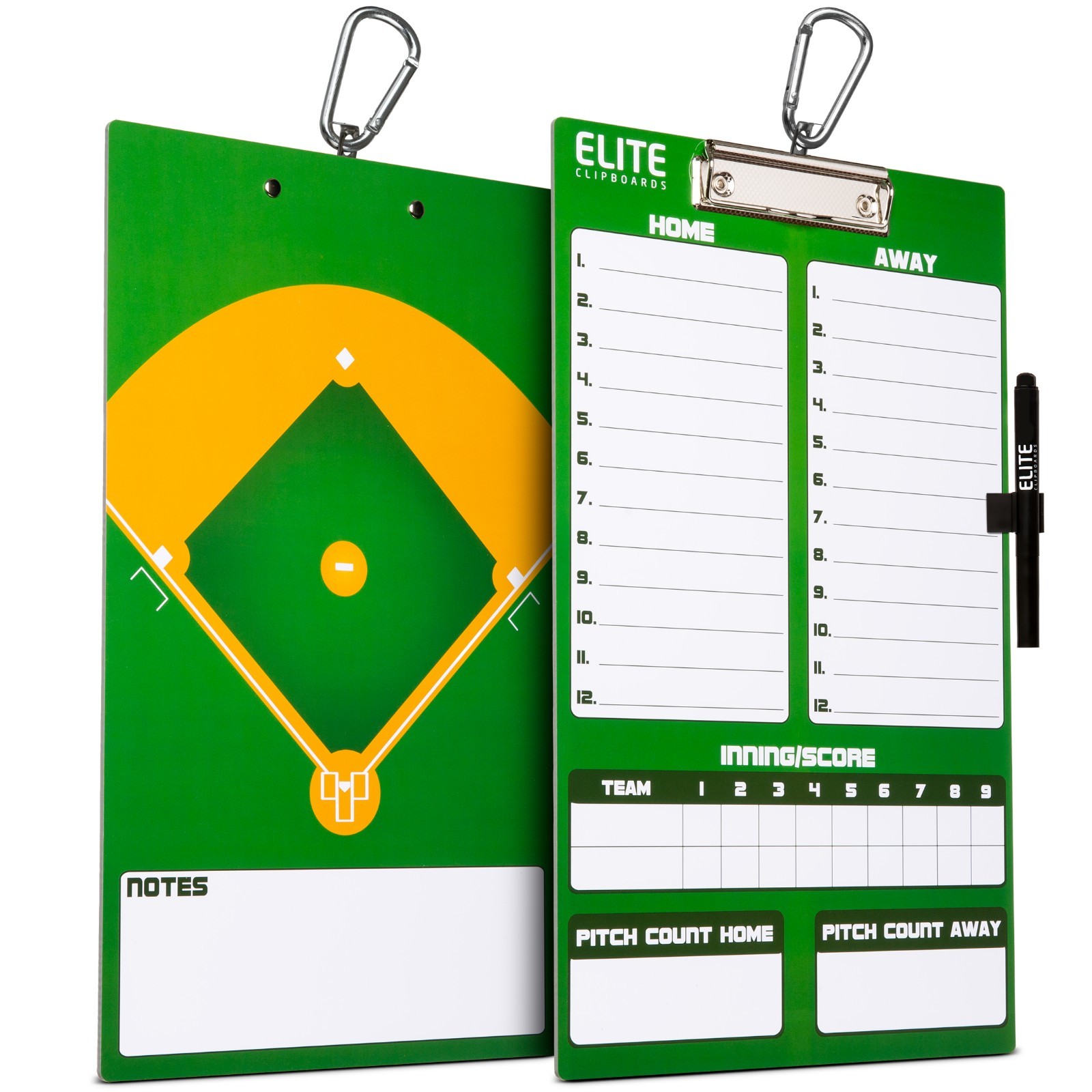 Elite Clipboards Double Sided Dry Erase Coach Baseball Lineup Board with Marker