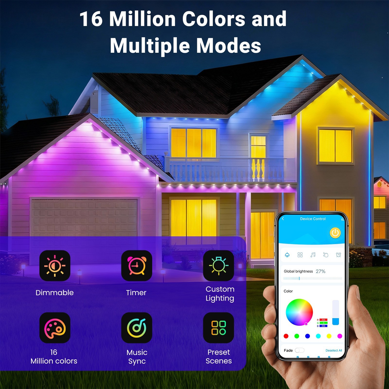 200Ft Permanent Outdoor Lights for House, App & Remote Control, RGB Smart Eaves