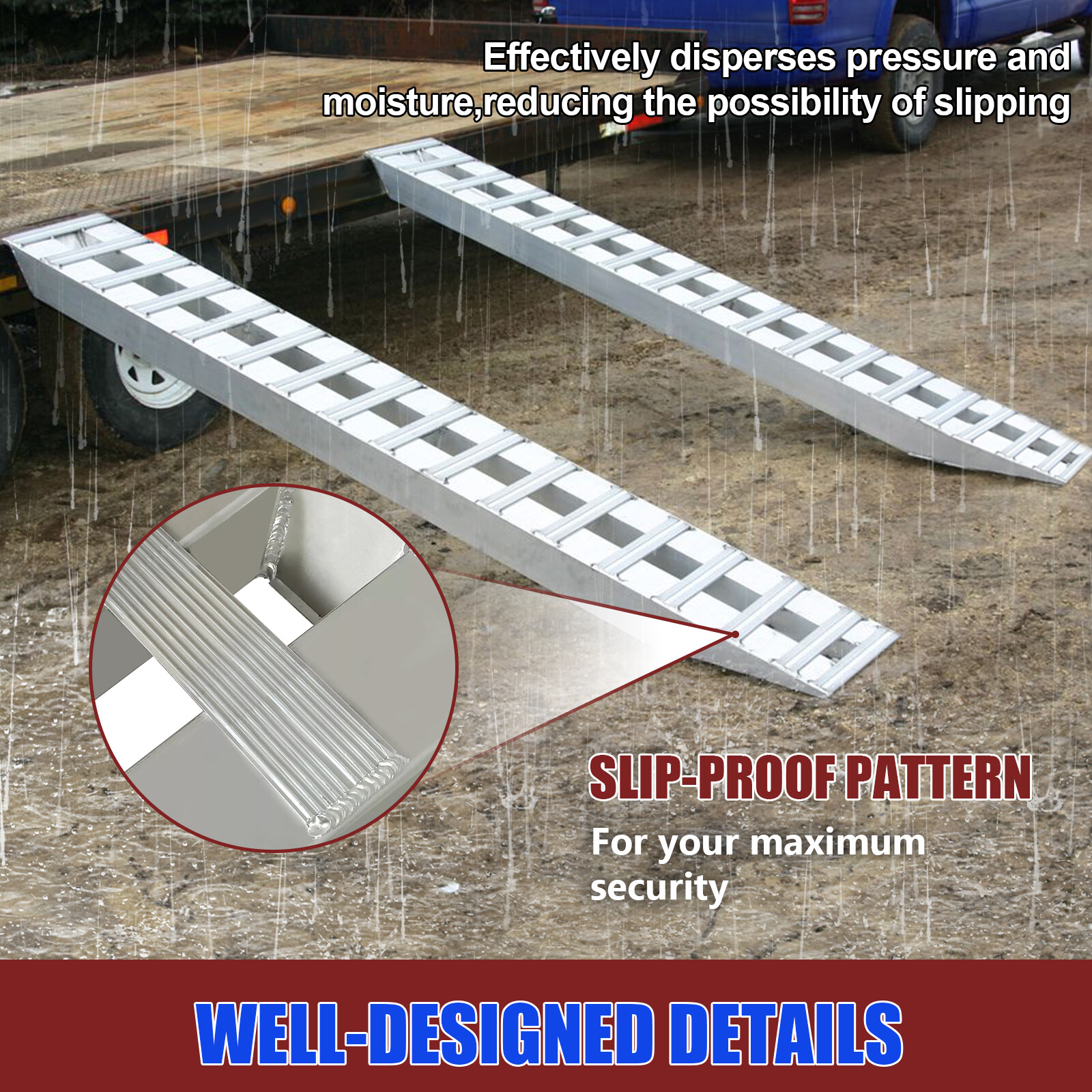 Pair Aluminum 6800LBS Hook End Ramps For Truck Car Auto Trailer 60''X15''