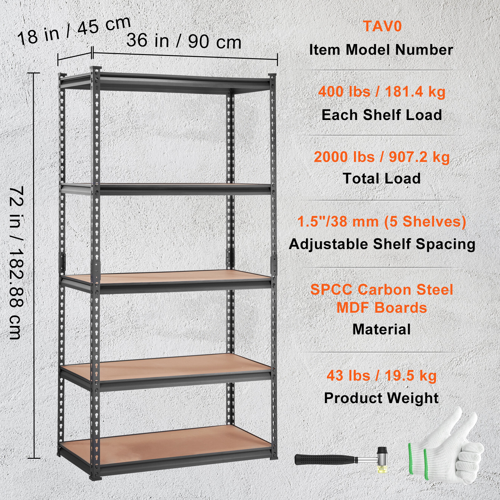 Storage Shelving Unit Garage Storage Rack 5-Tier Adjustable 2000 lbs Load