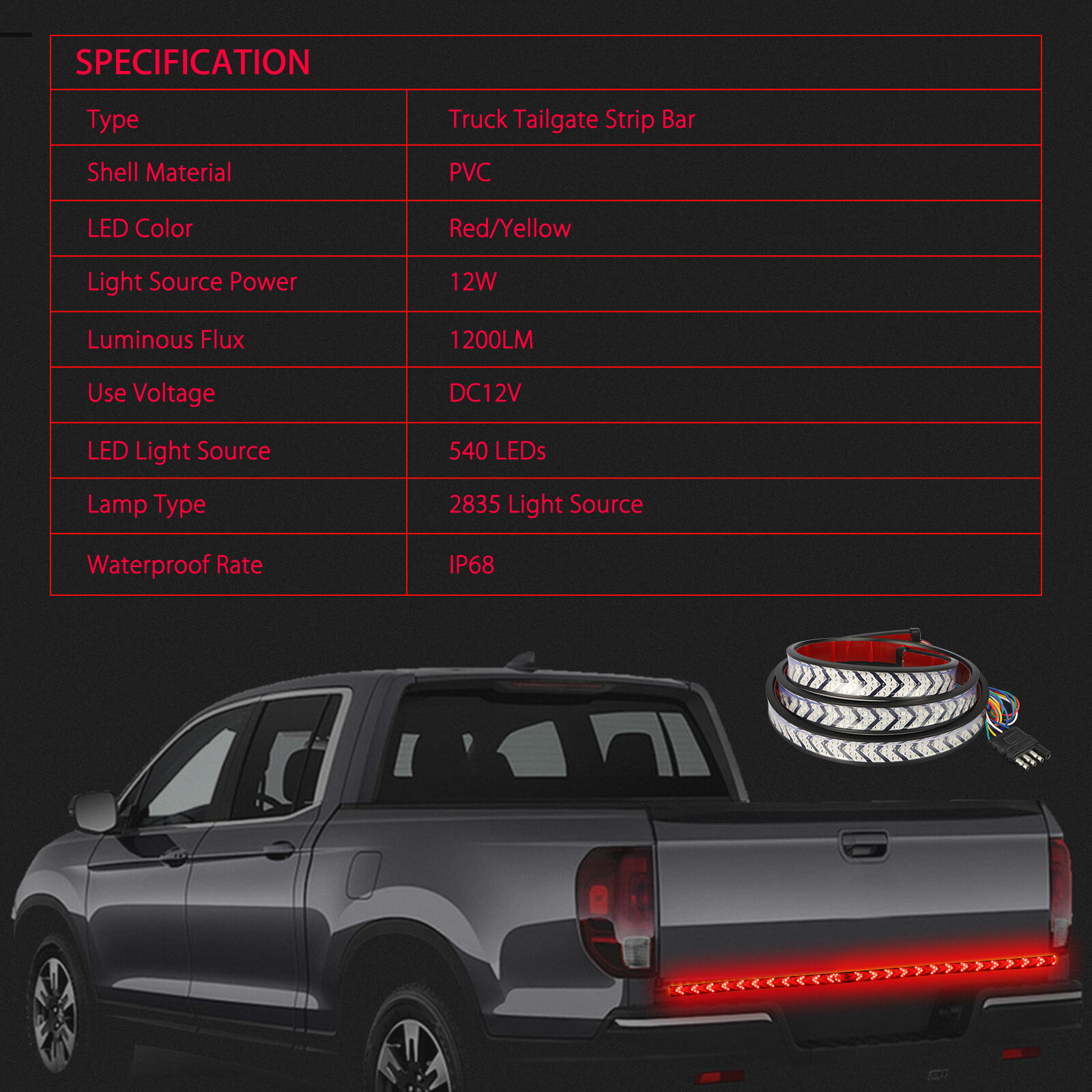 60" Inch Truck Tailgate LED Light Bar Brake Reverse Turn Signal Stop Tail Strip