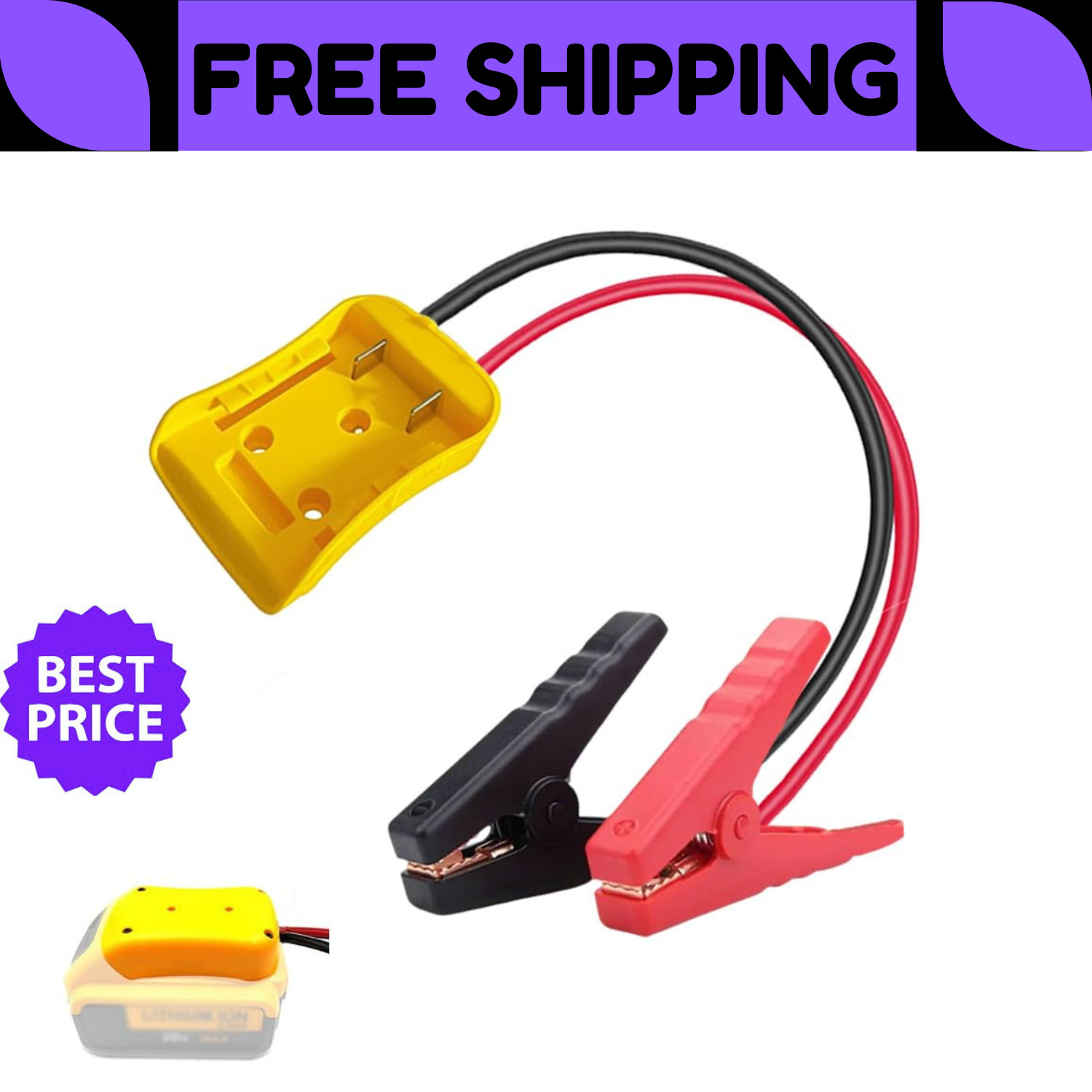 Jumper Cables with Adapter Compatible with Dewalt 20V Battery, 1.3FT 8AWG..