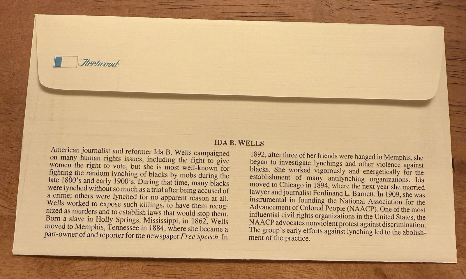 1990 First Day of Issue - Black Heritage Stamp - Ida B Wells - Fleetwood