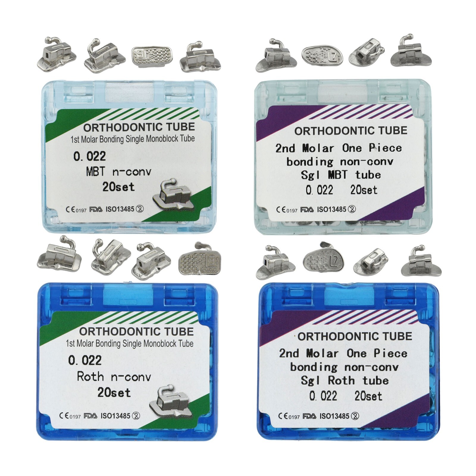 80pcs dental Tubos bucales de ortodoncia 1er 2nd molar Buccal Tubes MBT Roth 022