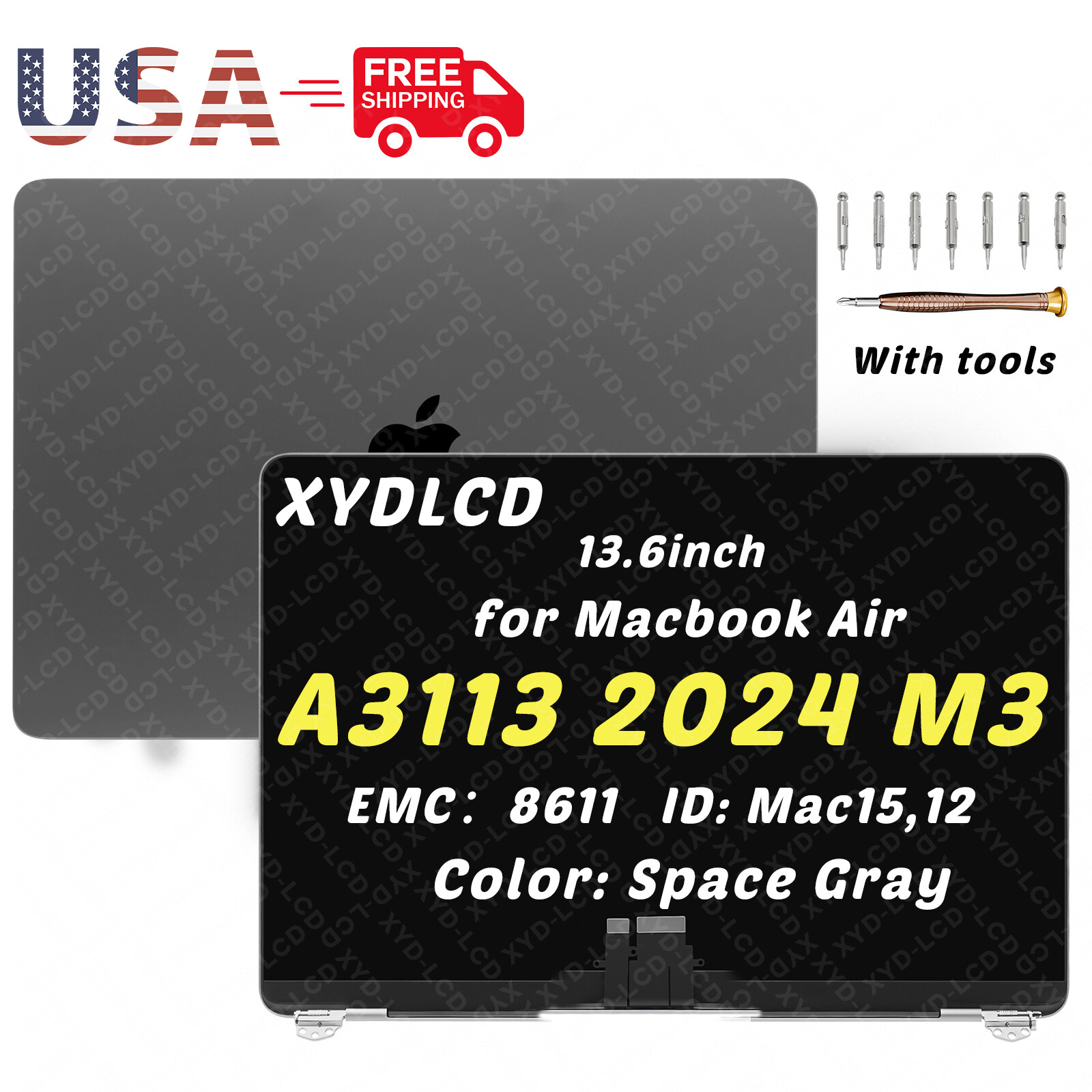 for Macbook Air A3113 M3 EMC8611 Mac15,12 LCD Screen Complete Assembly SpaceGray