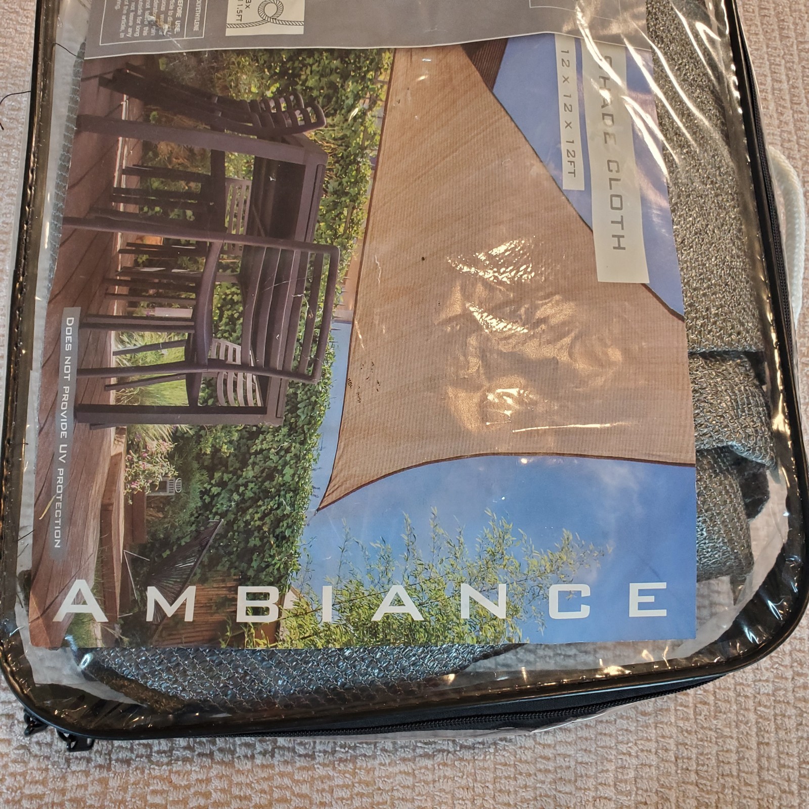 Ambiance Patio Cover Shade Cloth/ Net 12x12x12 Triangle Steel Gray Color New