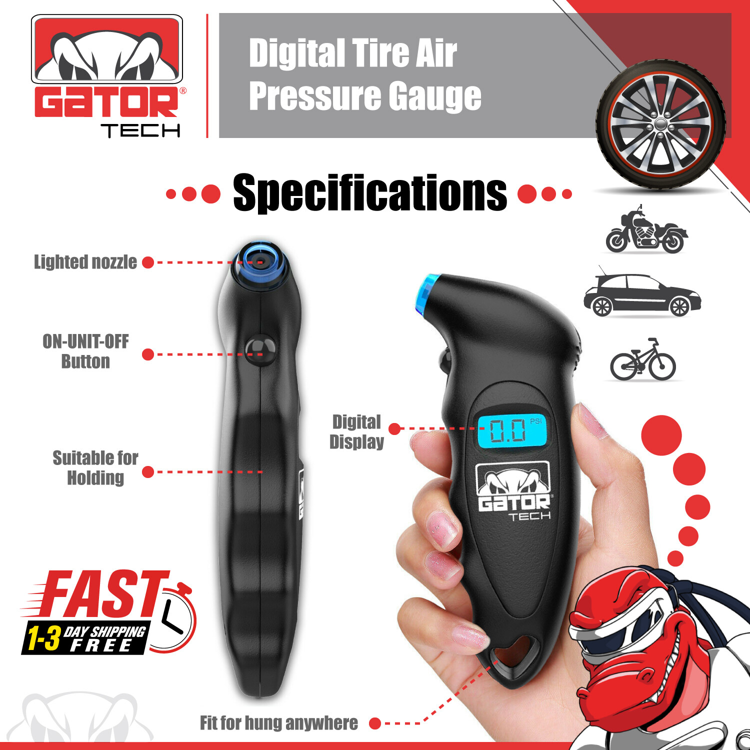 Digital Tire Air Pressure Gauge Meter Tester Bike Car Truck LCD Display 150 PSI