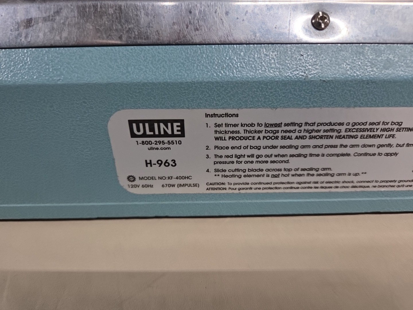 Uline H-963 16" Impulse Poly Bag Sealer KF-400HC With Cutter Free Shipping