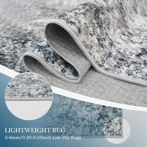 2x6 Washable Kitchen Runner Rug – Abstract Non 2' x 6' (Rectangular) Blue Gray