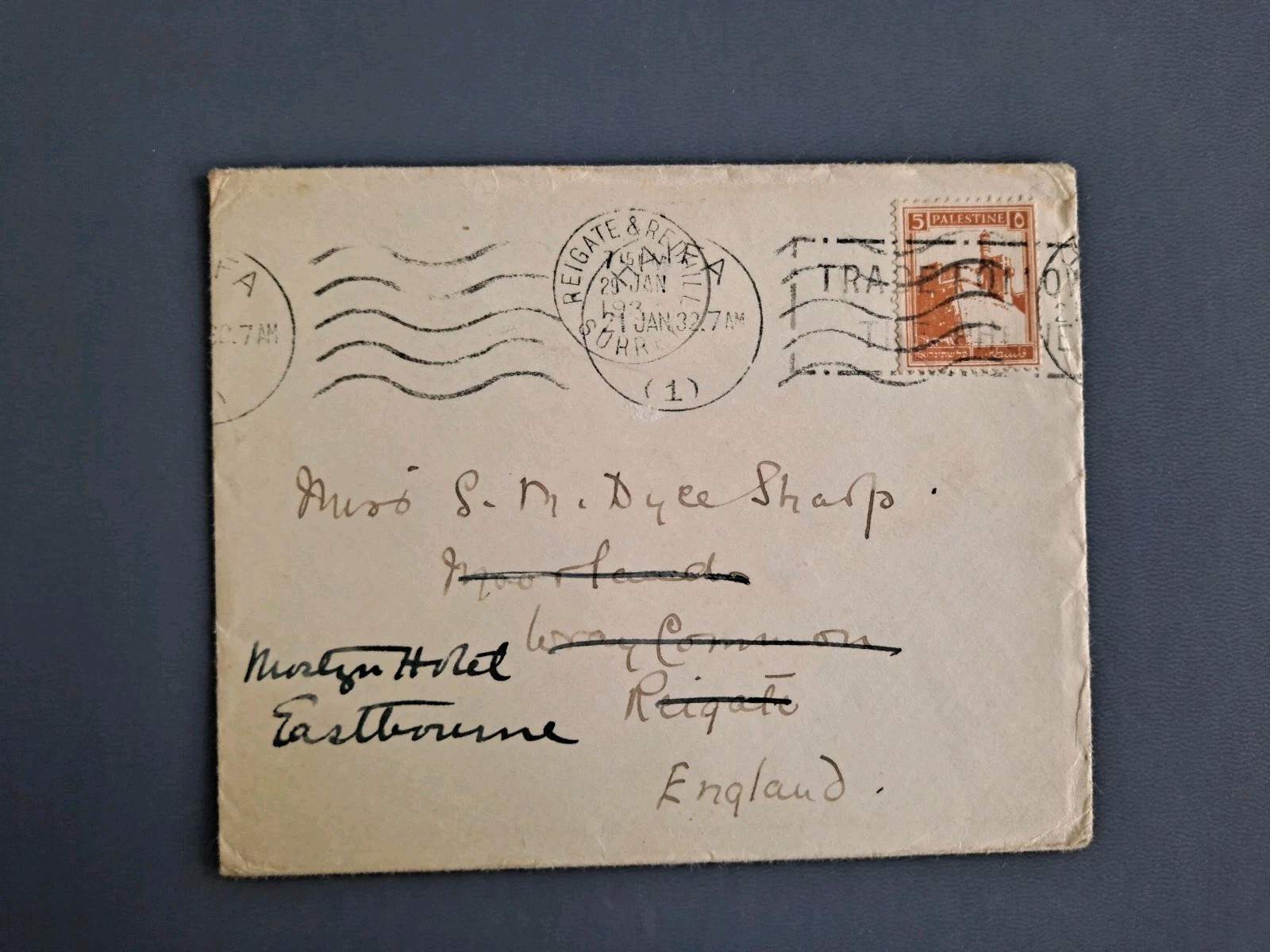 Palestine 1932 Haifa Reigate Fwd Eastbourne SM Dyce Sharp Cover A18