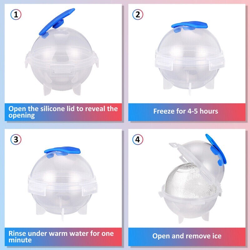 4 Pack 2" Large Round Ice Cube Tray Ball Maker Molds Jumbo ICE BALLS for Drinks