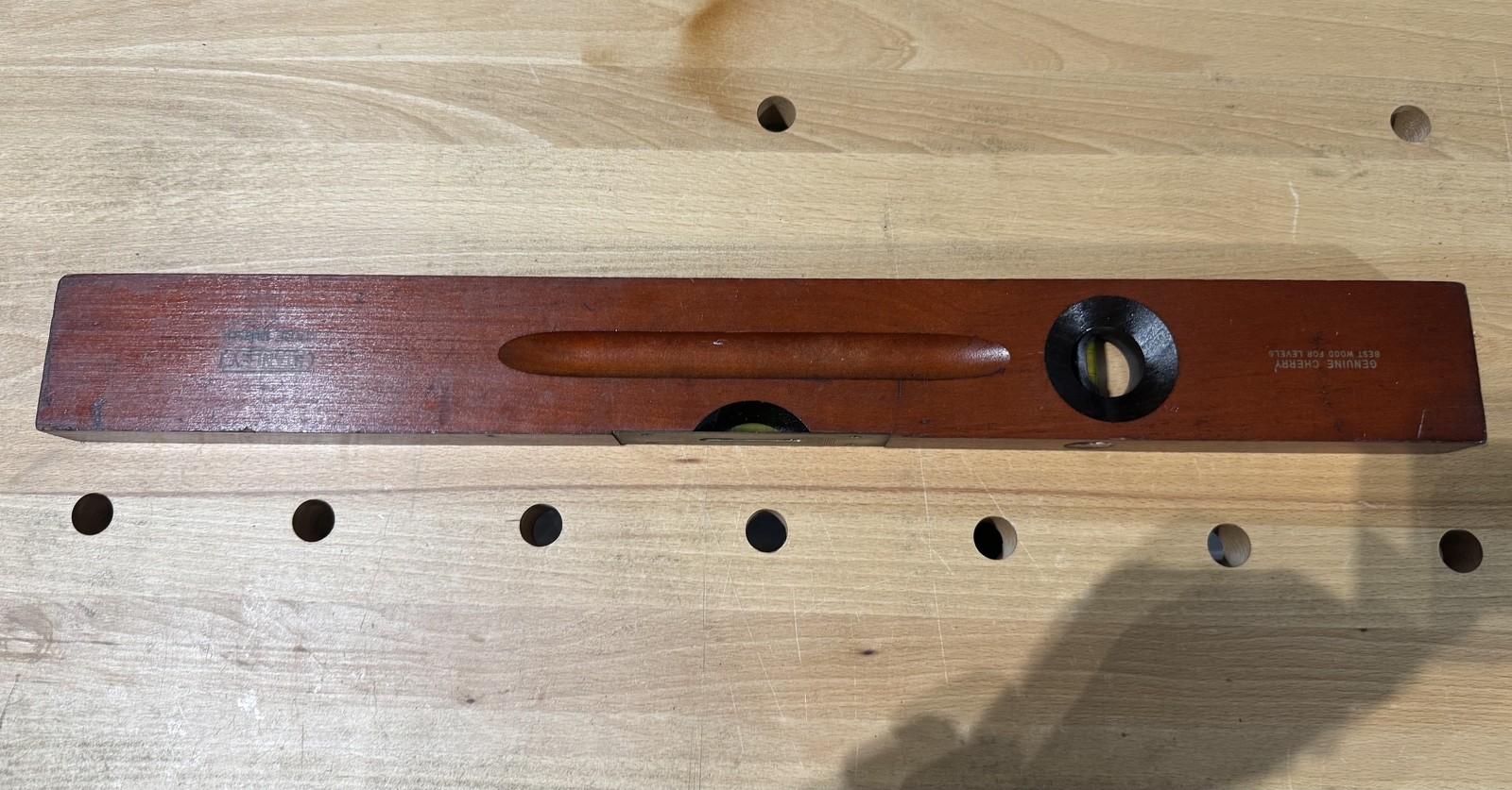 Vintage Stanley Wood Level Genuine Cherry Plumb & Level Tool Made in USA Antique