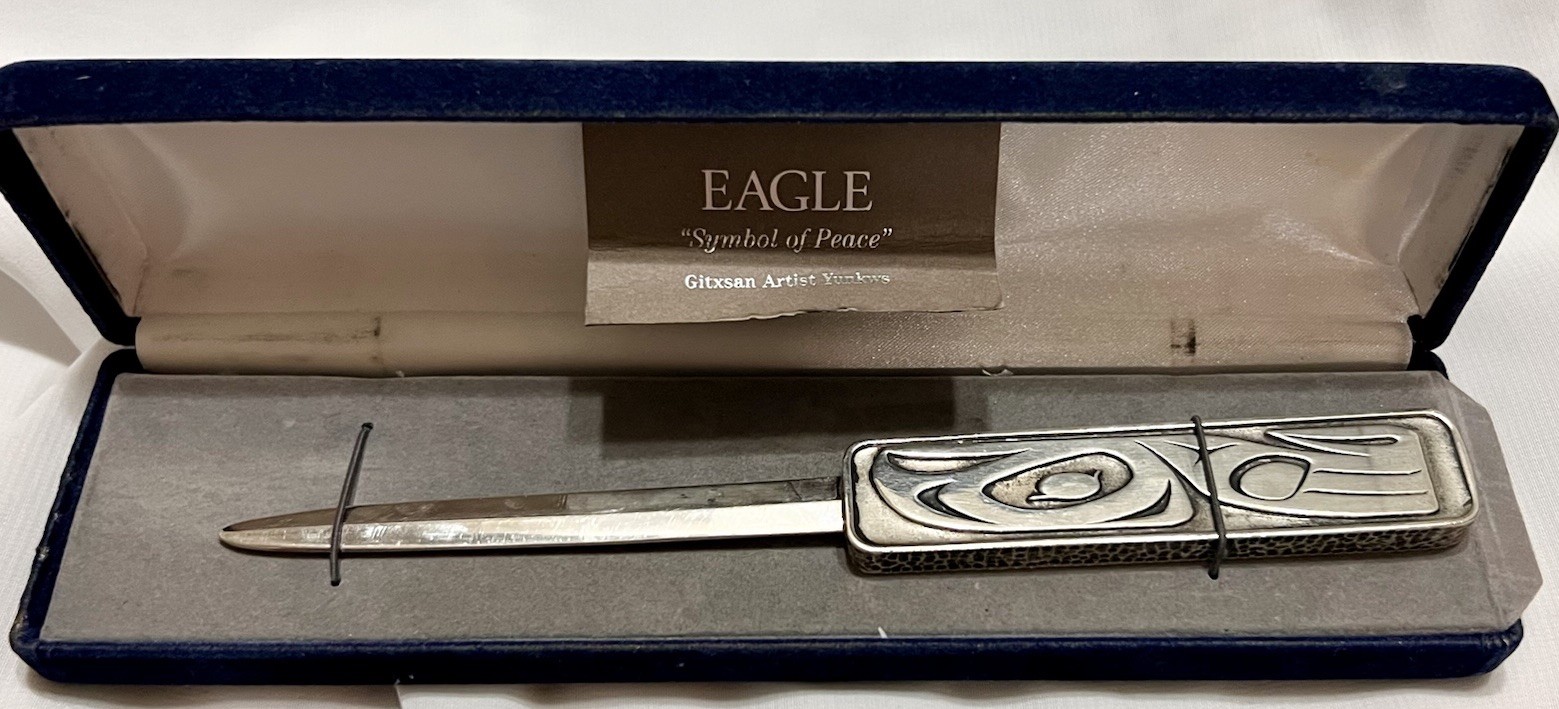 NATIVE AMERICAN GITXSAN Artist DANIEL YUNKWS Silver Metal LETTER OPENER Canada