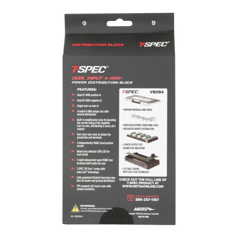 T-SPEC VBDB4 / CAR STEREO 4-WAY POWER & GROUND DISTRIBUTION BLOCK **NEW**