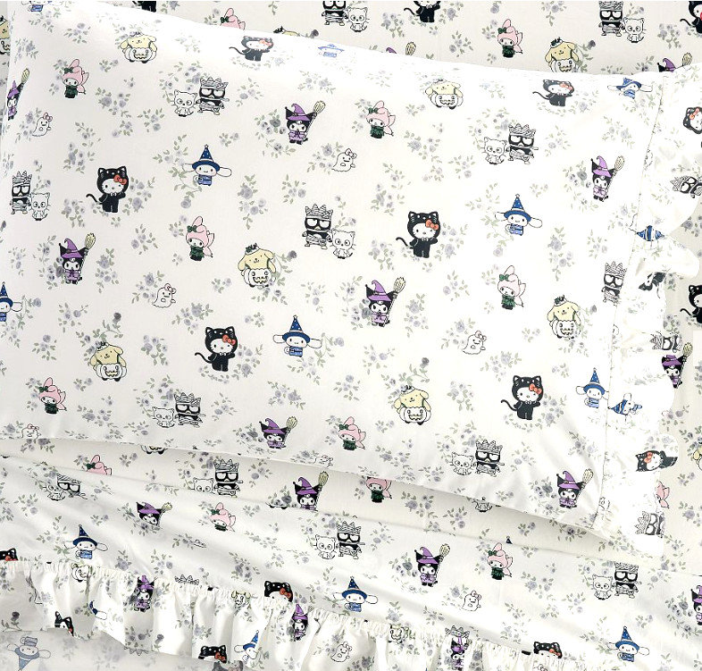 Pottery Barn Kids HELLO KITTY Friends HALLOWEEN TWIN Sheet Set Organic NEW