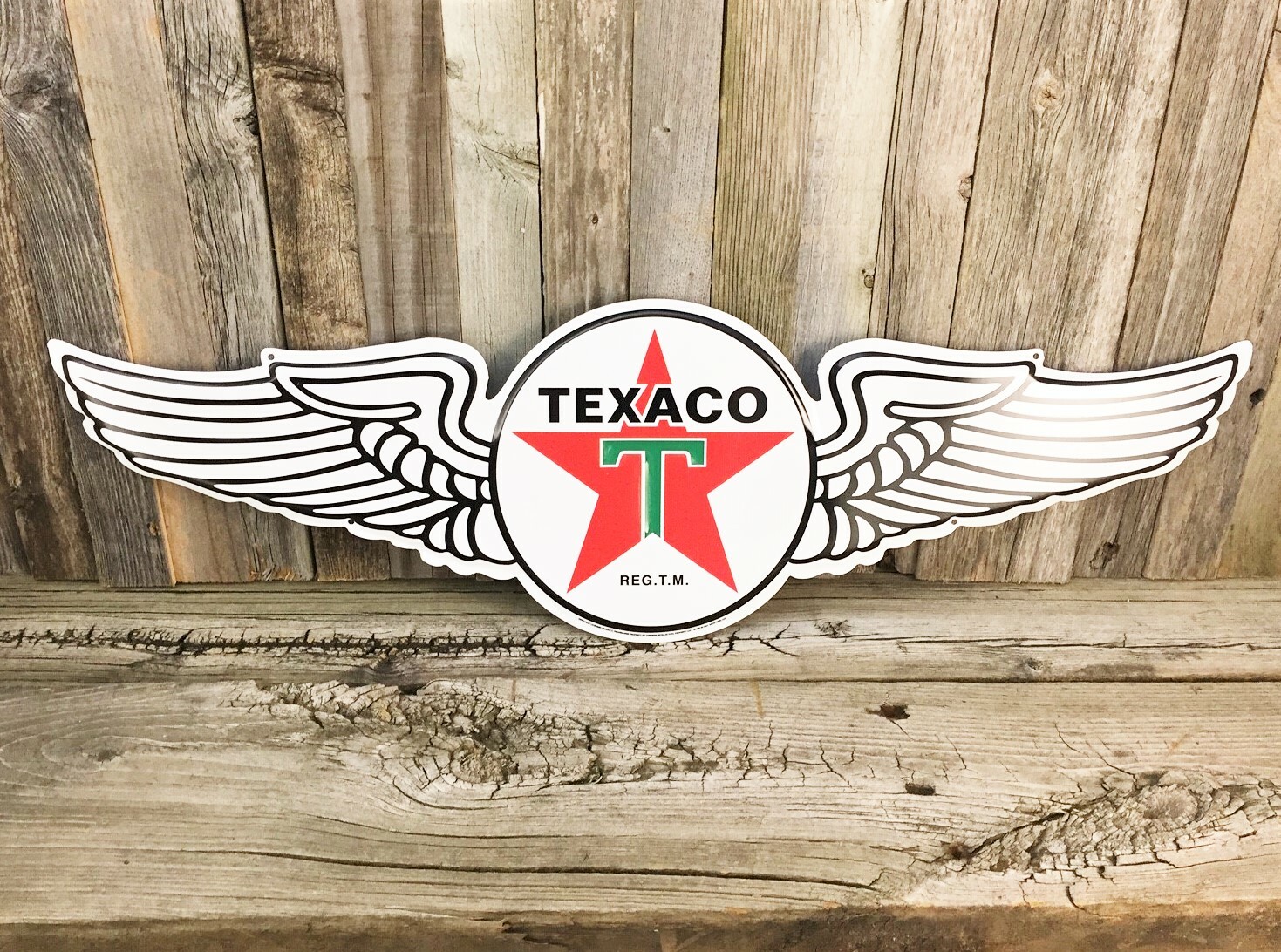 Texaco Gasoline Oil Wings Logo 23" Large Metal Tin Sign Garage Man Cave Gas New