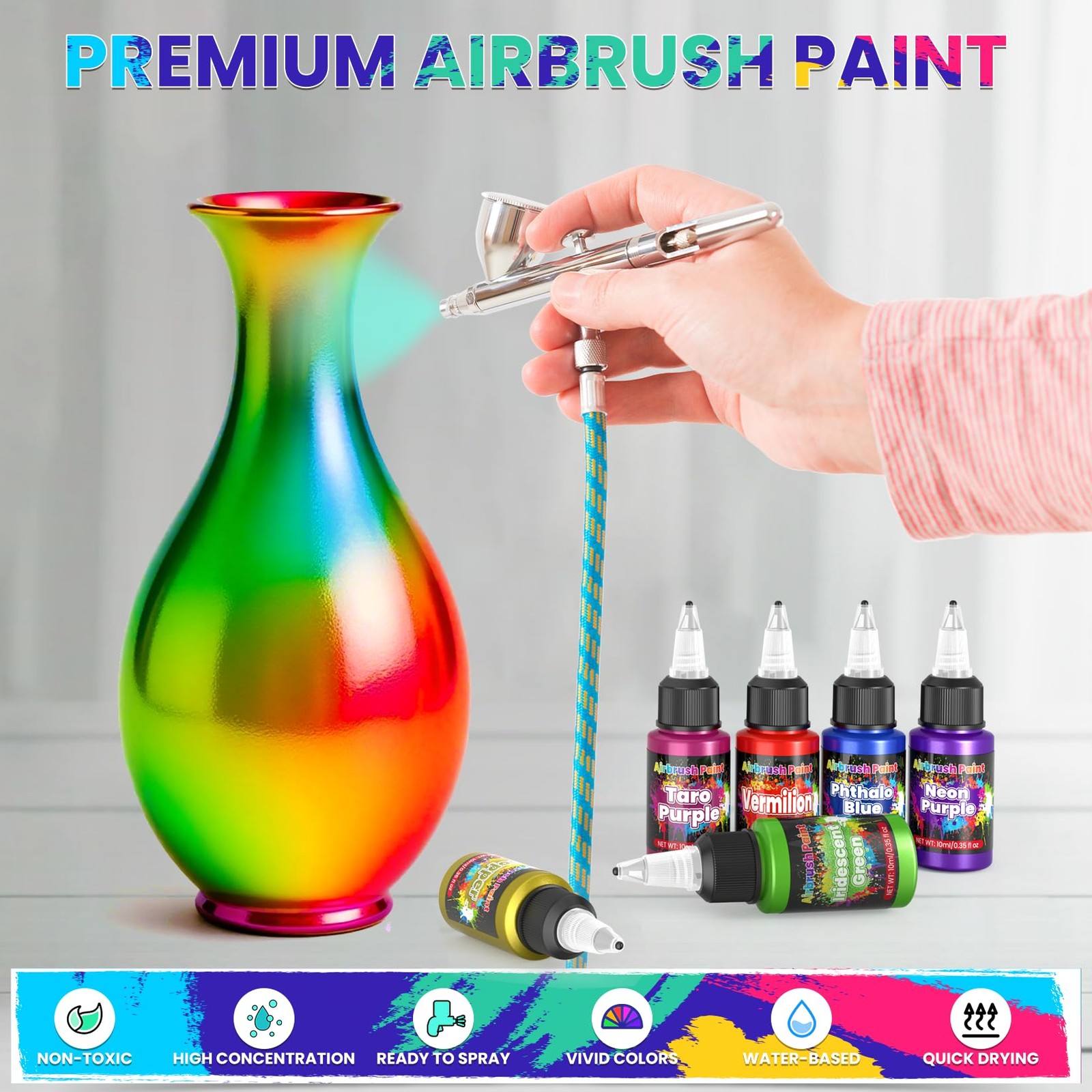Airbrush Paint Set - 54 Colors Thinners for Model, Car, Fabric, Metal Art