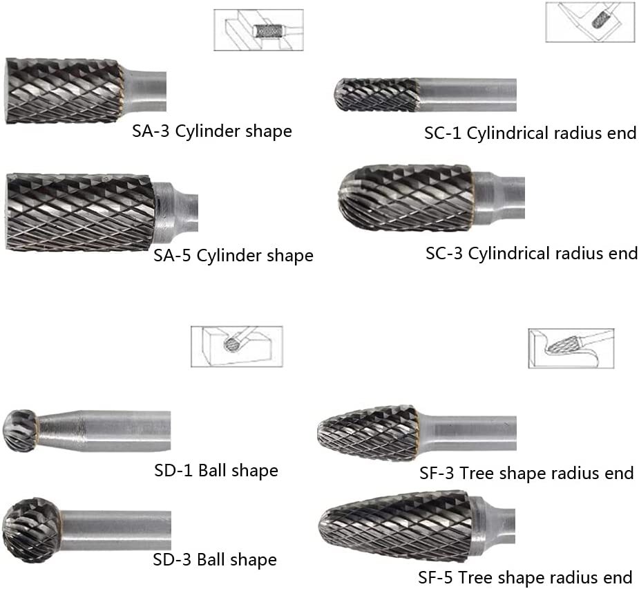 1/4'' Double Cut Tungsten Steel Carbide Rotary Burr Die Grinder Shank Bit Set US