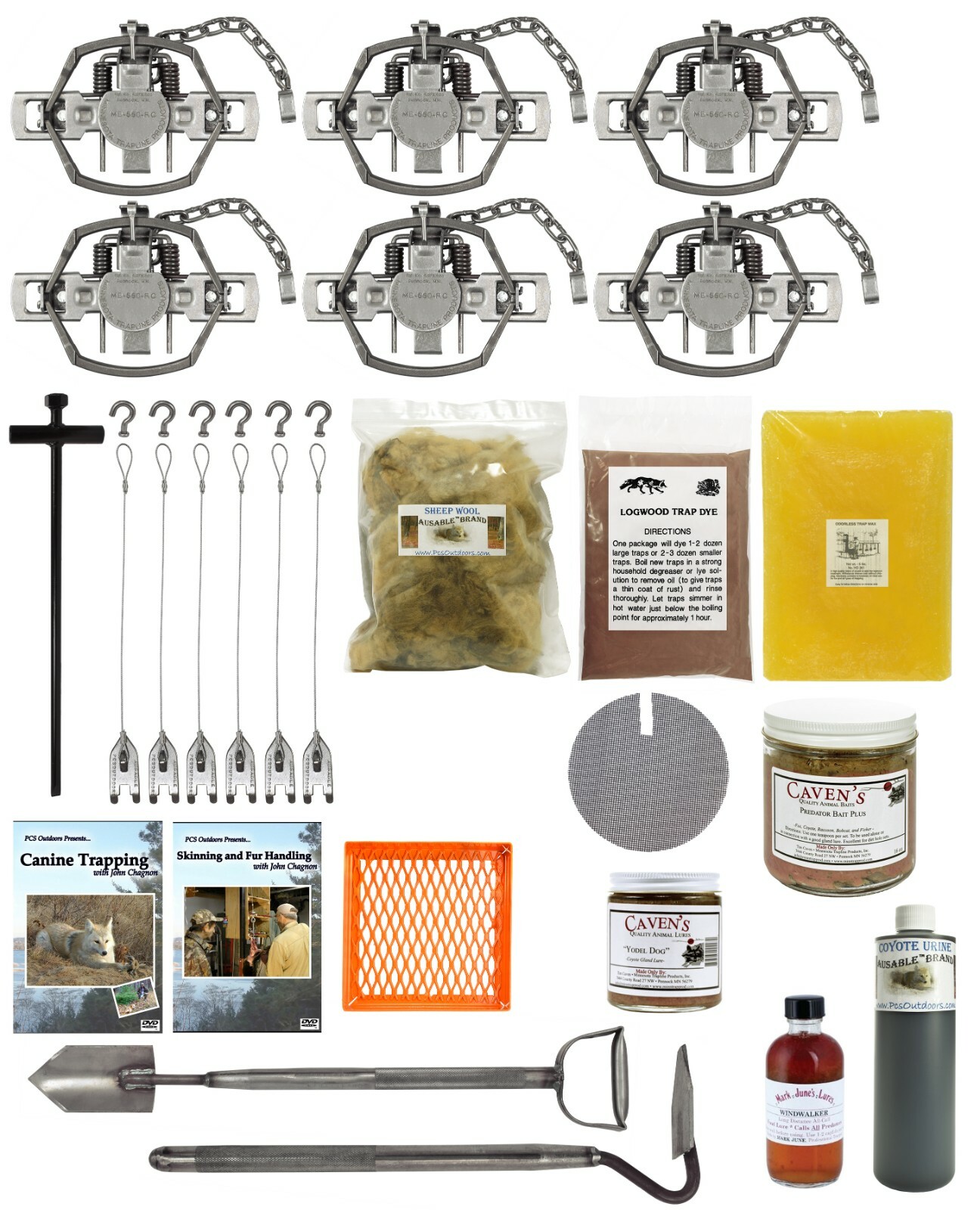 PcsOutdoors Deluxe Coyote Trapping Starter Kit (24 Pieces) USA Made Kit