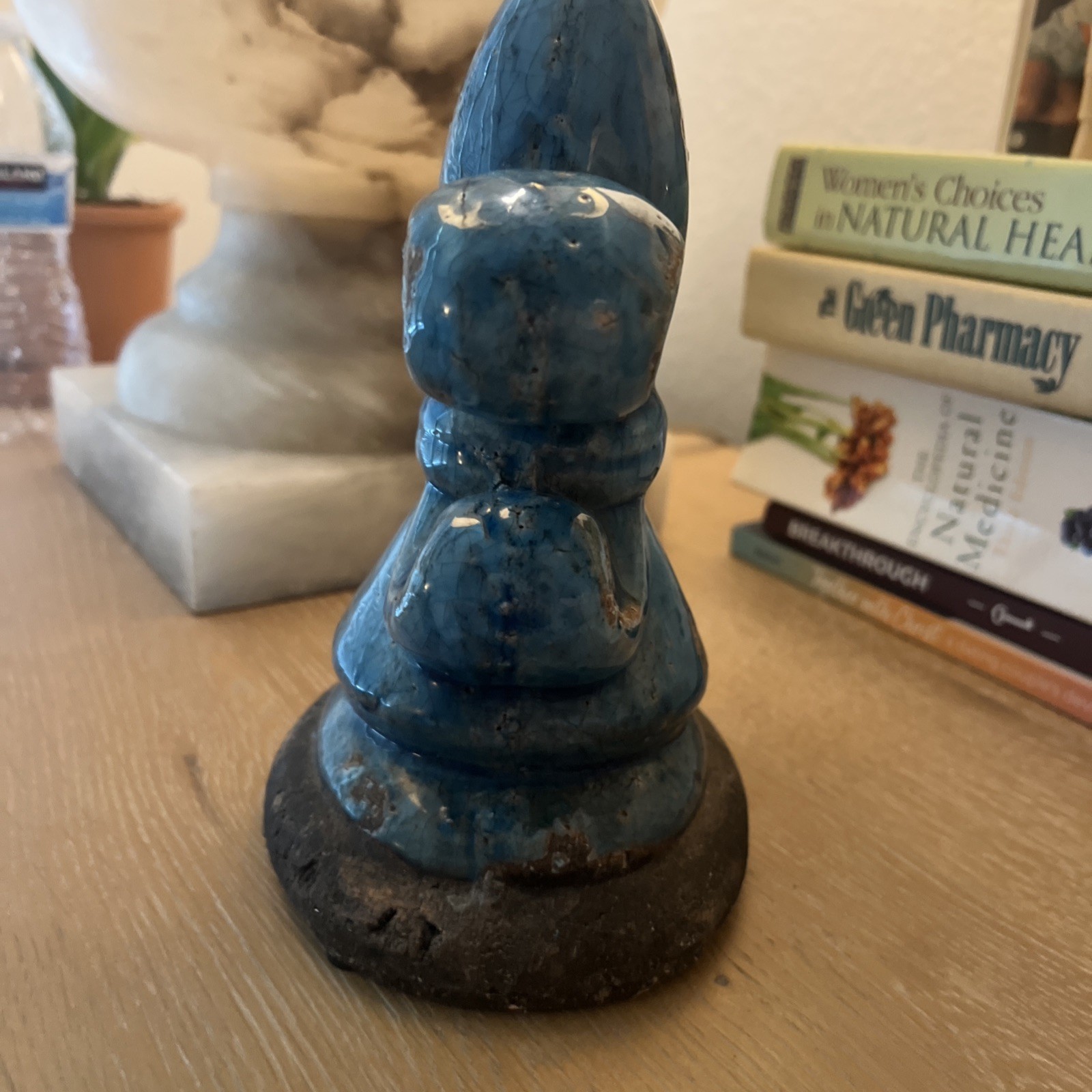 8” Blue Glazed Concrete Fleur-de-Lis Statue