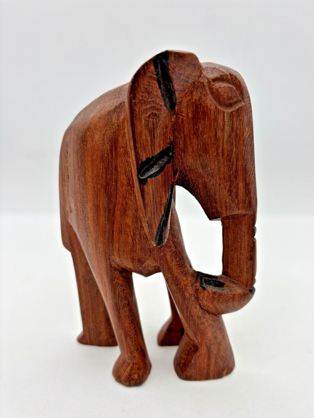 Vintage Hand Carved Wooden Elephant Figurine Rosewood Primitive Africa 5.5"H