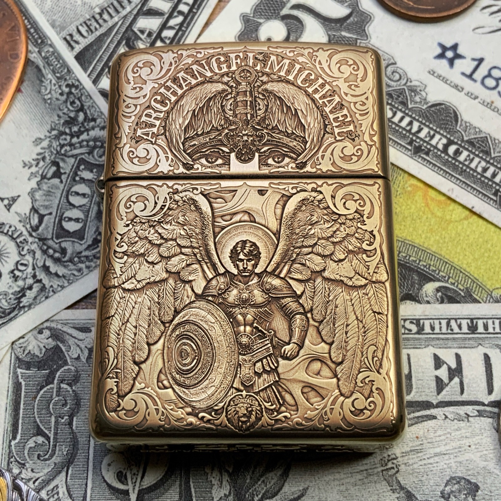Zippo “Archangel Michael” Themed Engraved Brass Armor Cigarette Cigar Lighter