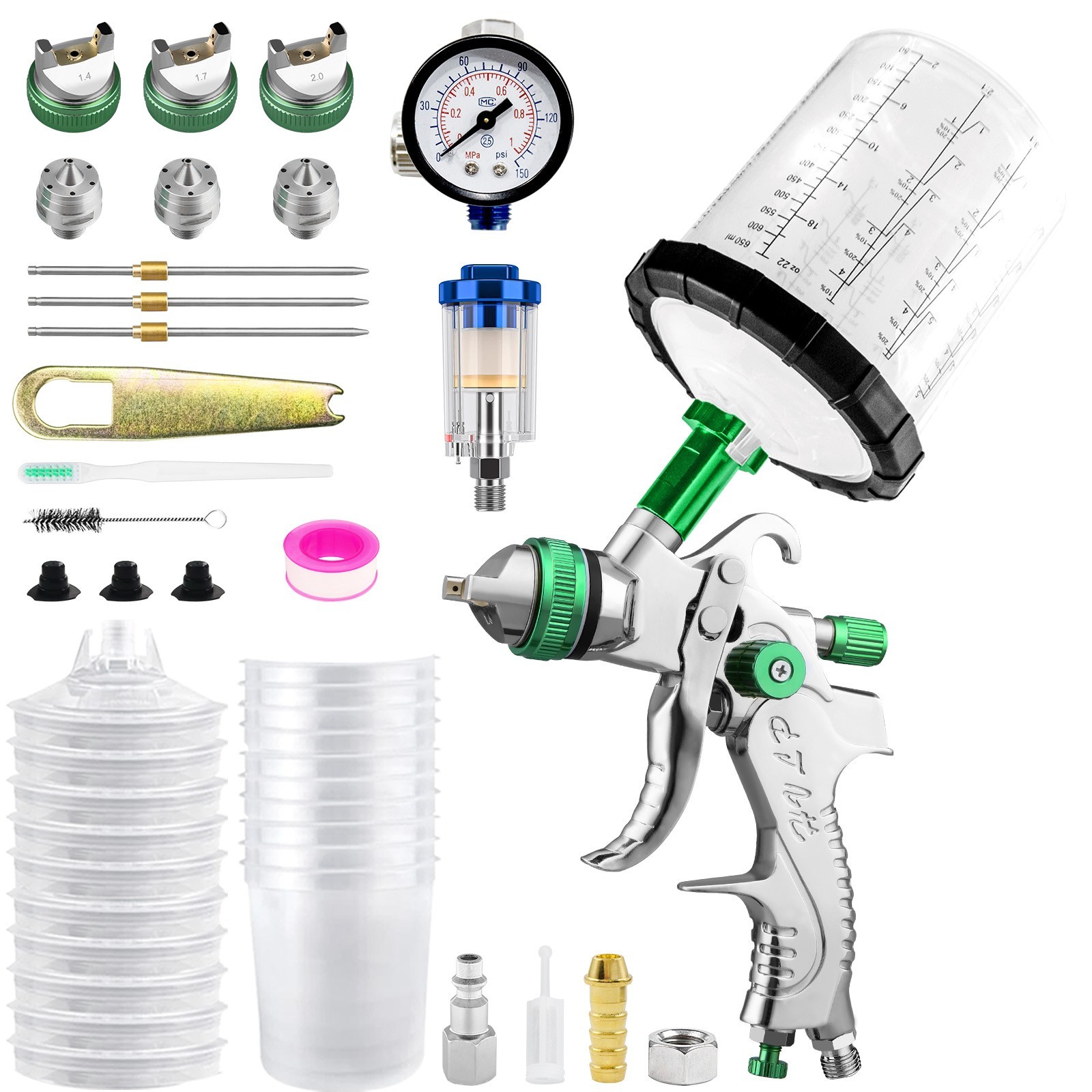 HVLP Air Paint Spray Gun Kit for Automotive Car Auto Primer 1.4/1.7/2.0MM Nozzle
