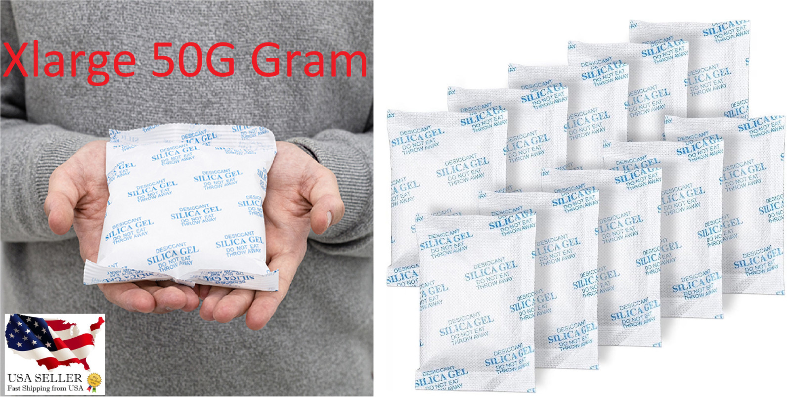 XLarge 50G Silica Gel Packs Desiccant Moisture Absorber Reusable (Choose Amount)