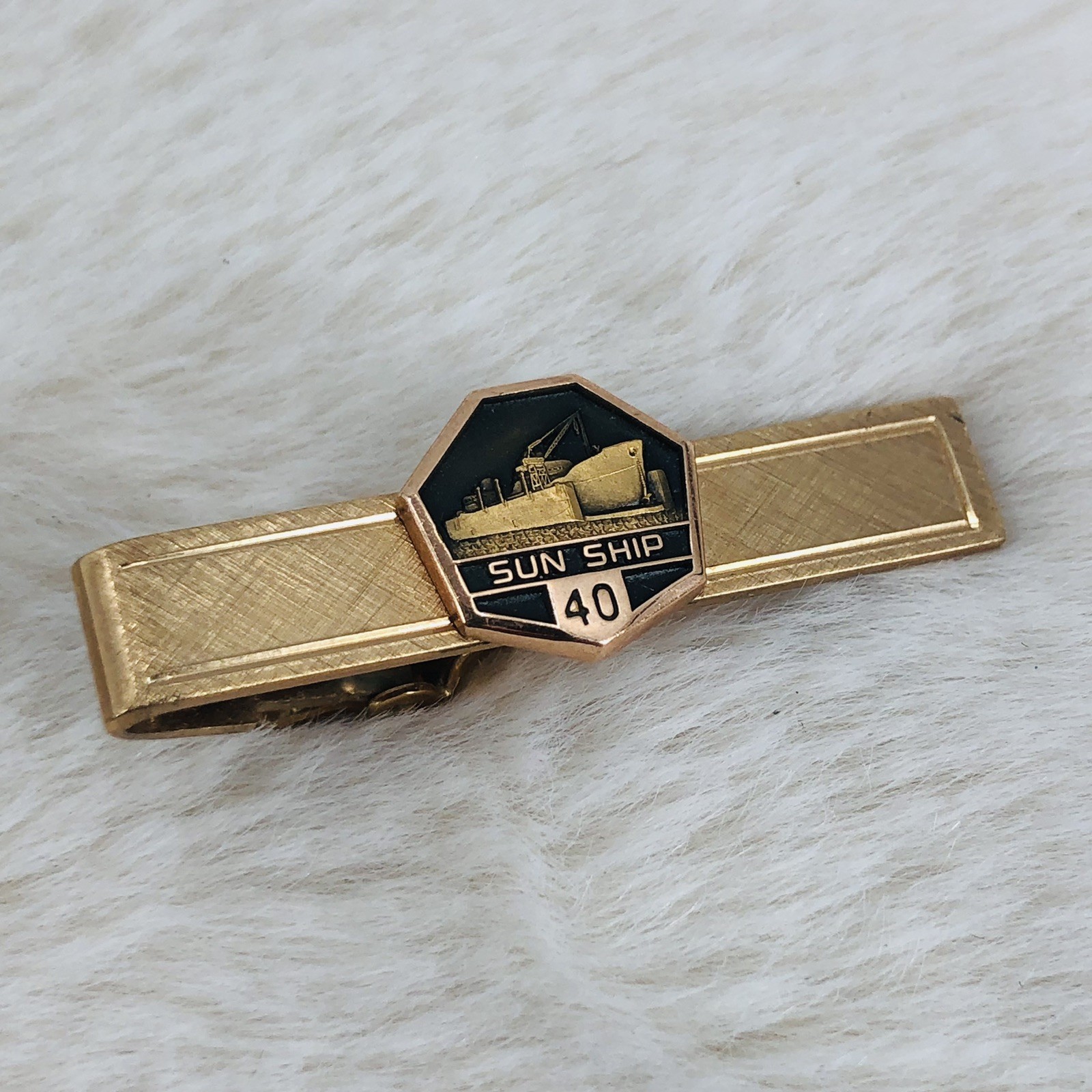 Vtg Sun Ship Builders 40 Year Employee Service Award 12K GF Tie Clip Bar