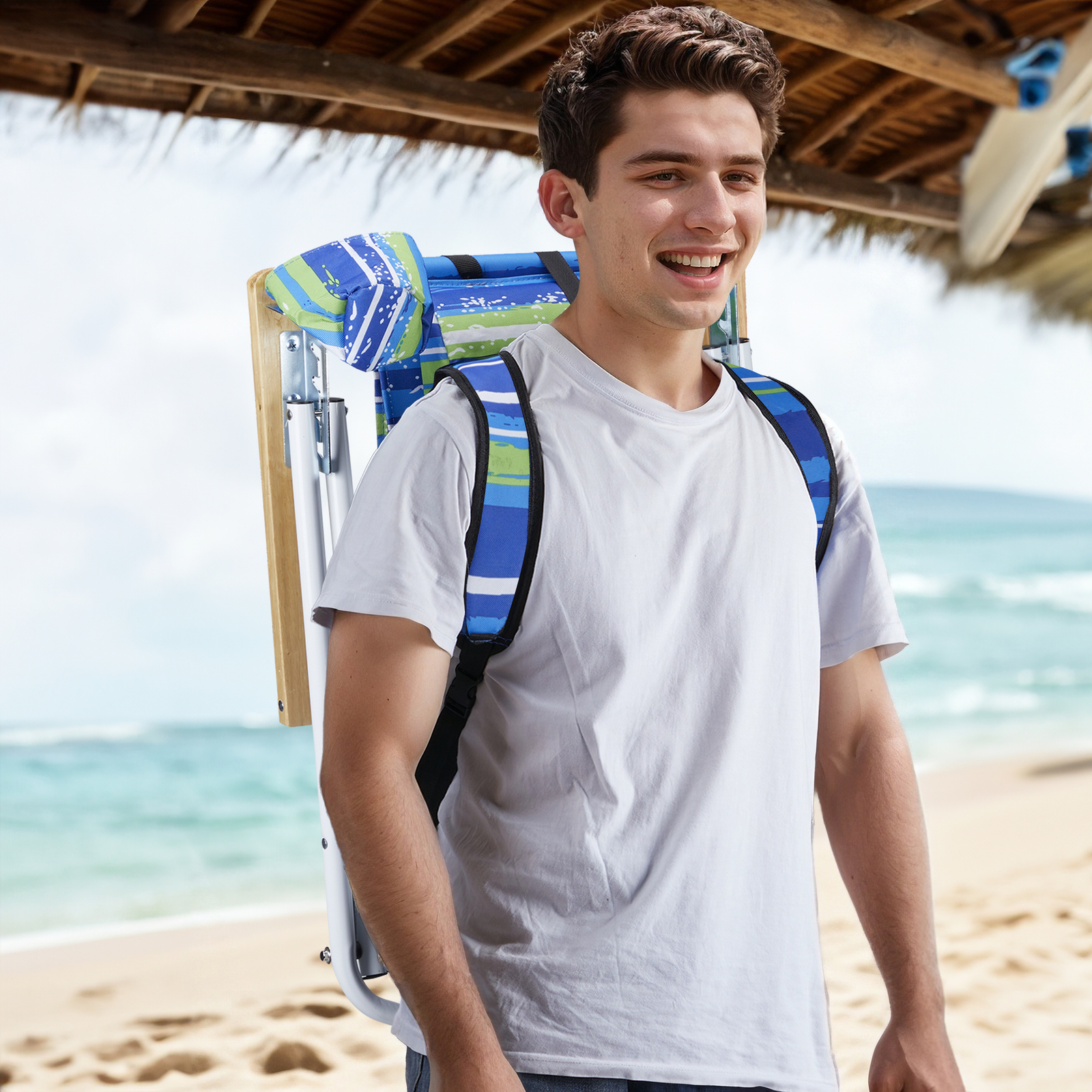 New 2 Pack Folding Beach Chair for Adults,4 Position Portable Backpack Blue