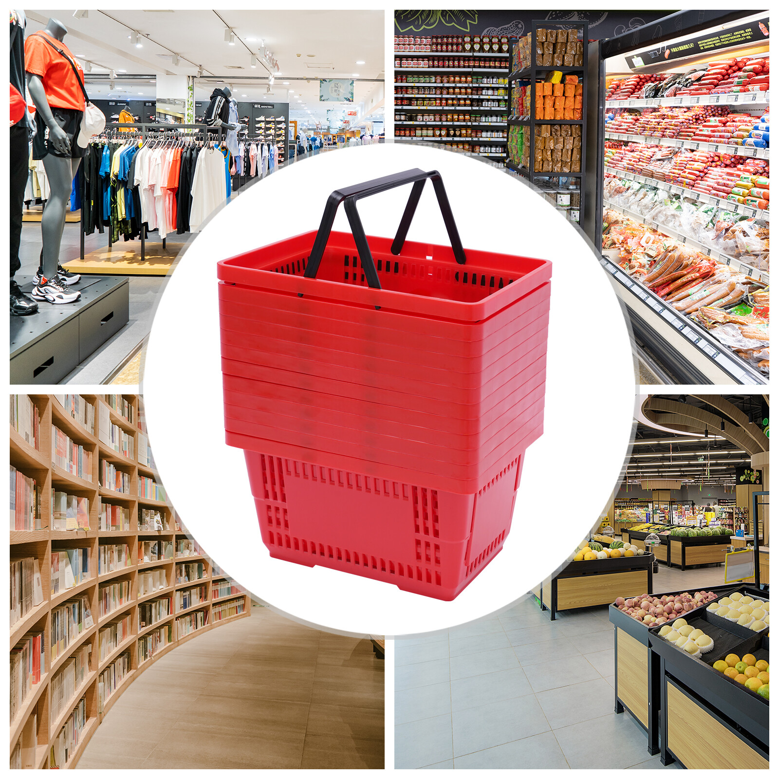 12 Handle Baskets Handheld Retail Store Shopping Grocery 18L 22lbs load-bearing
