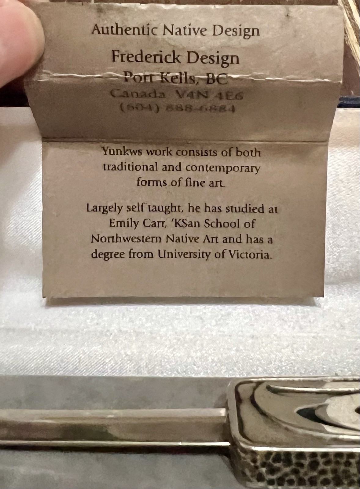 NATIVE AMERICAN GITXSAN Artist DANIEL YUNKWS Silver Metal LETTER OPENER Canada