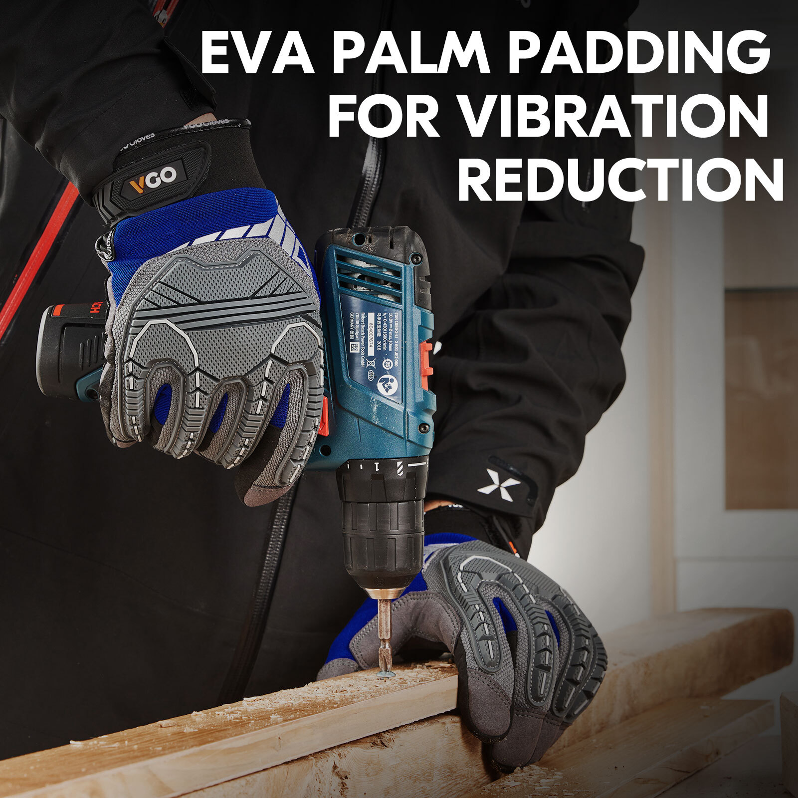 Vgo 1Pair Heavy Duty Work Gloves,Mechanic Gloves Impact-Protection(Blue, SL8849)