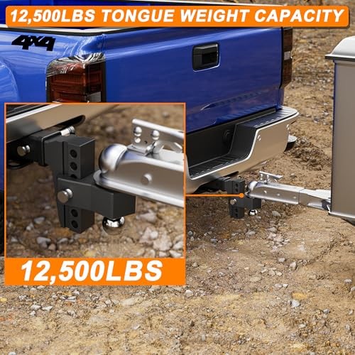 Adjustable Trailer Hitch - Fits 2 Inch Receiver Only, 6 Inch Drop Hitch Black