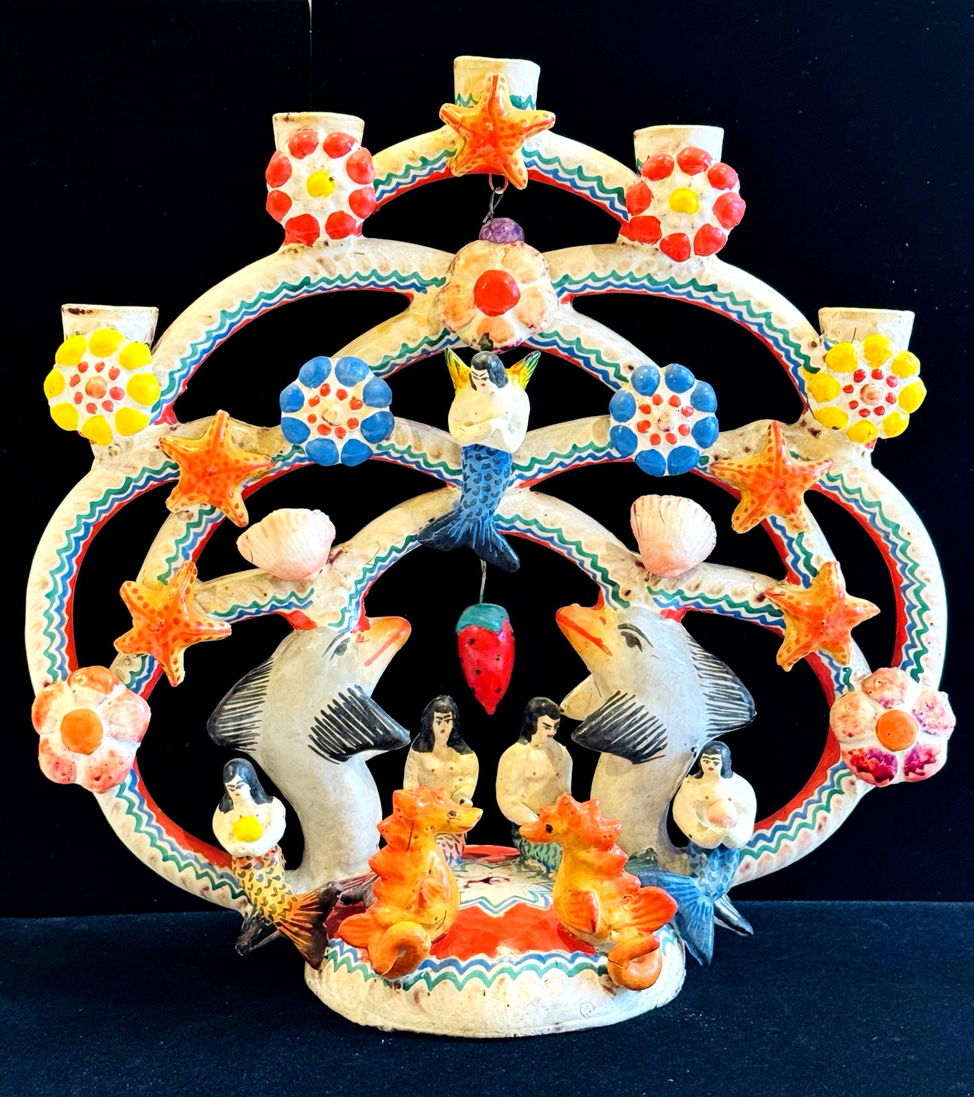 Vintage Mexican Tree of Life Pottery LARGE Mermaid Folk Art Arboles De Vida 12"