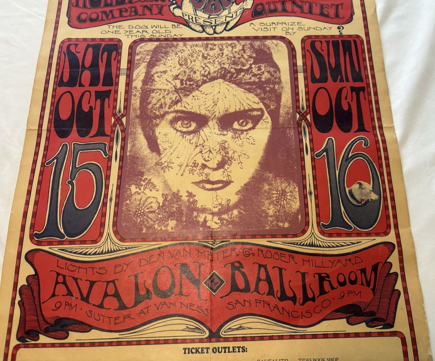 BIG BROTHER & HOLDING COMPANY POSTER + SIR DOUGLAS QUINTET AVALON PRINTED 1967