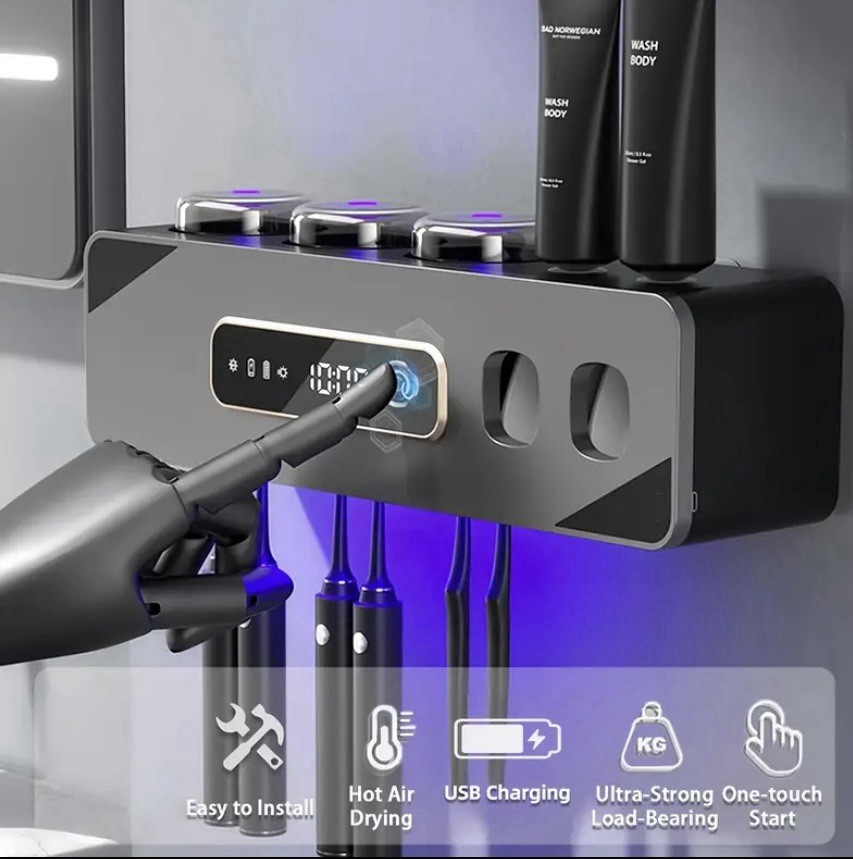 UV Light Sterilizer Toothbrush Holder Cleaner & Automatic Toothpaste Dispenser