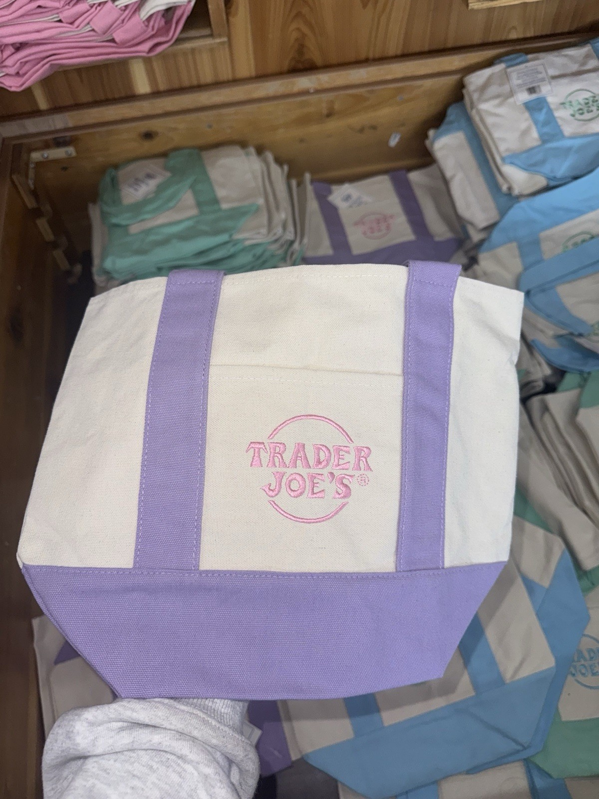 Spring 2026 Trader Joe’s Mini Pastel Canvas Tote Bag Set Of 4 NWT IN HAND