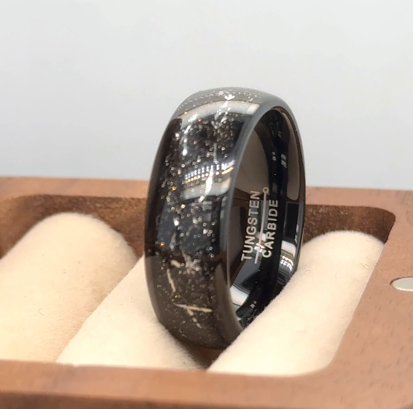 Black Meteorite Wedding Band Mens Meteorite Wedding Ring Galaxy Anniversary Ring