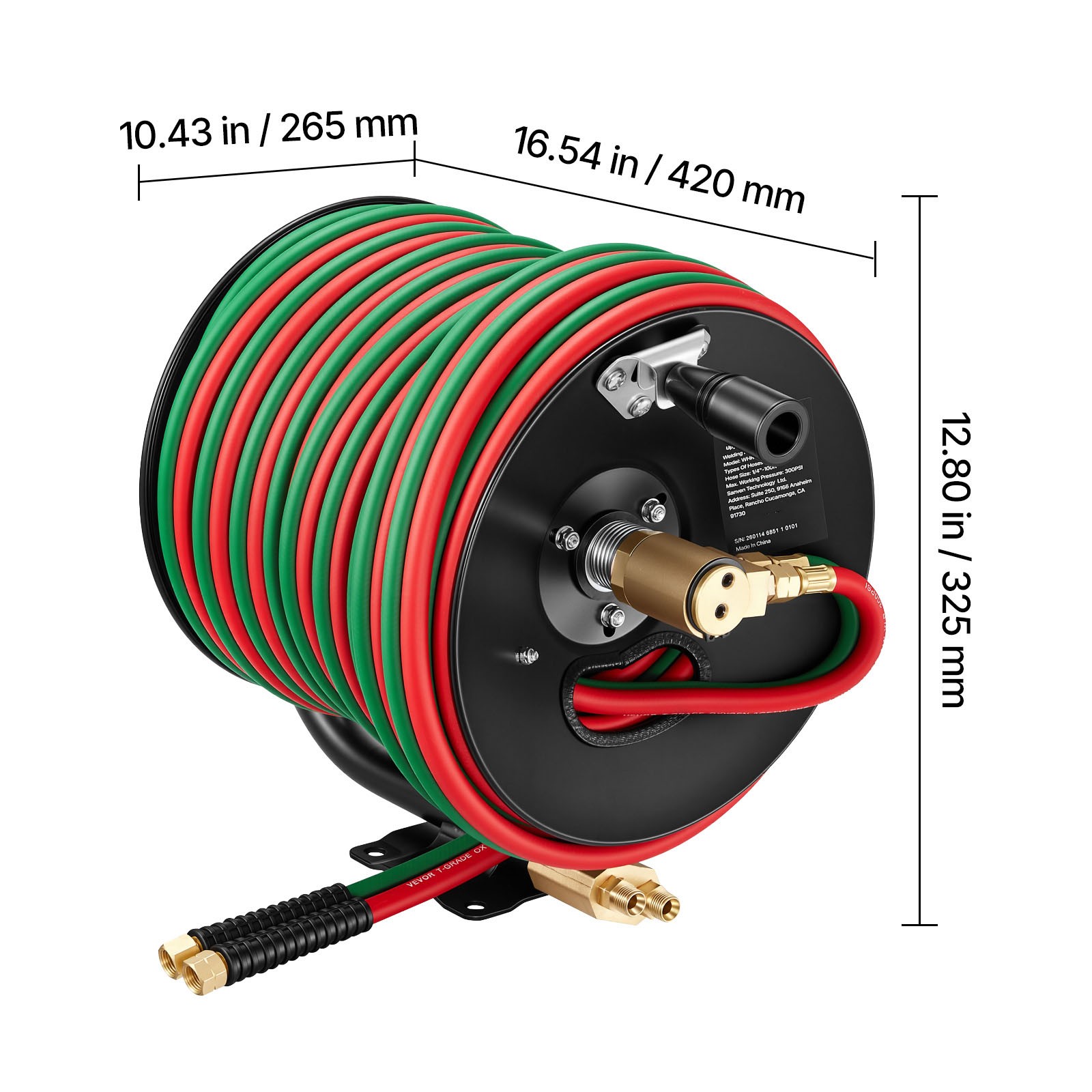 Uimoso Retractable Hand Crank Welding Hose Reel with 1/4" x 100FT Hose
