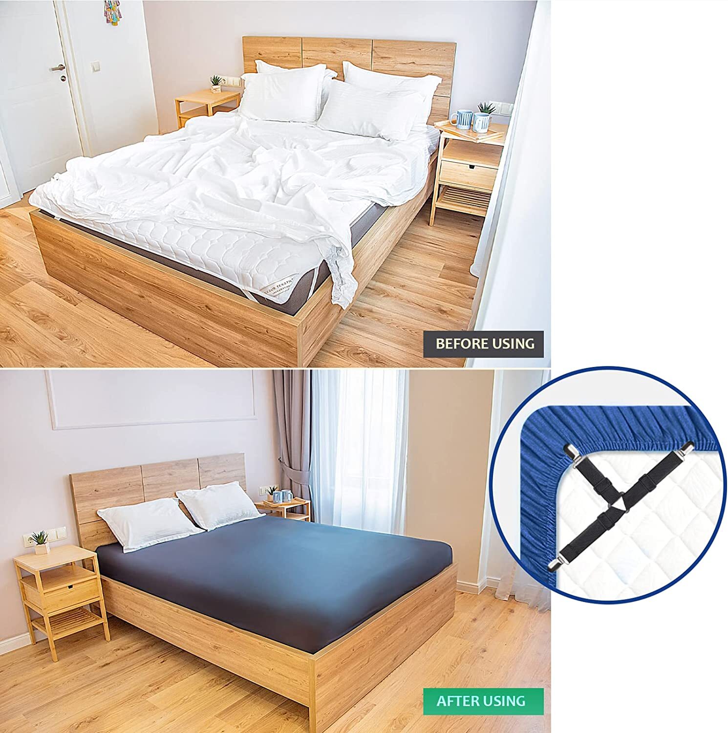 4Bed Sheet Fasteners Adjustable Elastic Suspenders Straps Mattress Covers Clips