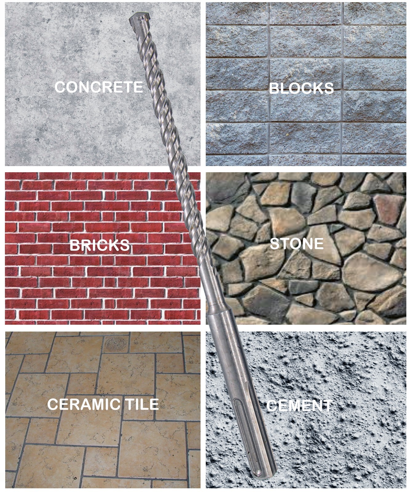 SDS Plus Carbide Tip Rotary Hammer Drill Bit Set for Concrete, 60pcs